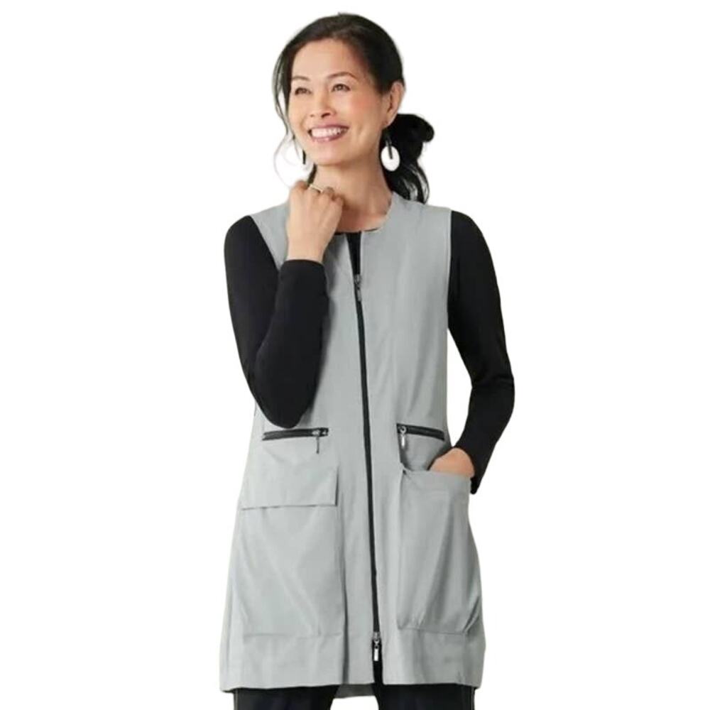 Spirithouse Cargo Utility Full Zip Anti Wrinkle Travel Vest Lagenlook Gray Sz XS